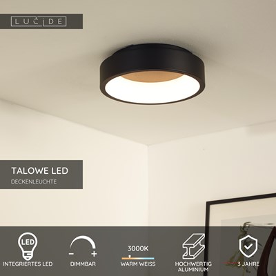 Lucide TALOWE LED - Deckenleuchte - Ø 30 cm - LED Dim. - 1x20W 3000K - Schwarz